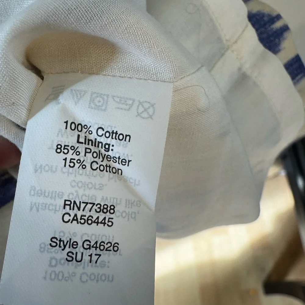 J Crew Cotton Blue White Geometric Tribal Print Lined Tie Strap Dress Sz 10